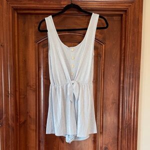 Caution To The Wind Blue Striped Romper